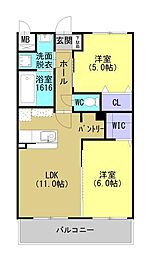 JR鹿児島本線 川内駅 徒歩19分の賃貸マンション 3階2LDKの間取り