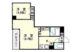 鹿児島市電2系統 中洲通駅 徒歩1分の賃貸マンション 4階2Kの間取り
