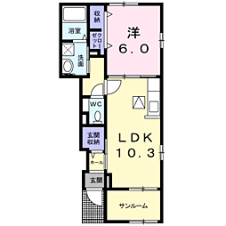 JR鹿児島本線 川内駅 バス9分 田崎下車 徒歩3分の賃貸アパート 1階1LDKの間取り