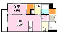 鹿児島市電2系統 中洲通駅 徒歩8分の賃貸マンション 4階1LDKの間取り