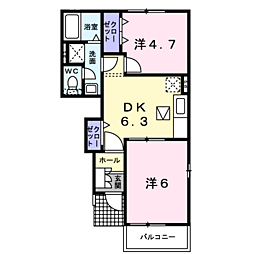 JR鹿児島本線 神村学園前駅 徒歩11分の賃貸アパート 1階2DKの間取り