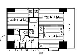 鹿児島市電2系統 高見橋駅 中央高校前下車 徒歩3分の賃貸マンション 6階2DKの間取り