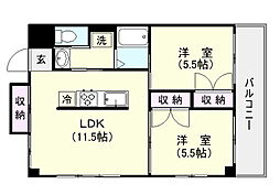 鹿児島市電1系統 荒田八幡駅 徒歩7分の賃貸マンション 4階2LDKの間取り