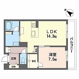JR鹿児島本線 鹿児島駅 徒歩6分の賃貸マンション 2階1LDKの間取り