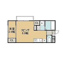 JR指宿枕崎線 谷山駅 徒歩8分の賃貸マンション 2階1LDKの間取り