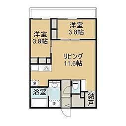 JR指宿枕崎線 谷山駅 徒歩8分の賃貸マンション 3階2LDKの間取り