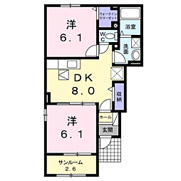 JR鹿児島本線 川内駅 バス4分 喜入下車 徒歩7分の賃貸アパート 1階2DKの間取り
