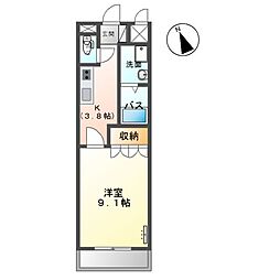 敬愛ハイツB 1Kの間取図画像