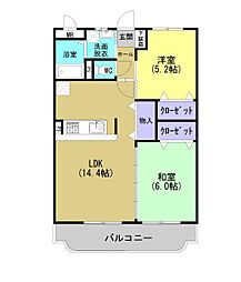 JR鹿児島本線 伊集院駅 徒歩14分の賃貸マンション 6階2LDKの間取り