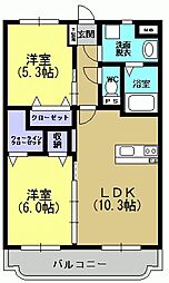 JR鹿児島本線 広木駅 徒歩31分の賃貸マンション 3階2LDKの間取り