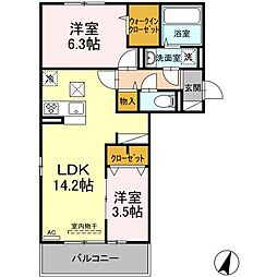 JR日豊本線 帖佐駅 南国交通バス　帖佐バス停下車 徒歩7分の賃貸アパート 1階2LDKの間取り