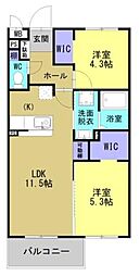 JR日豊本線 姶良駅 徒歩21分の賃貸マンション 3階2LDKの間取り