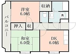 エスペランサ田上 2DKの間取図画像