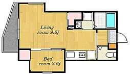 鹿児島市電1系統 涙橋駅 徒歩1分の賃貸マンション 4階1LDKの間取り