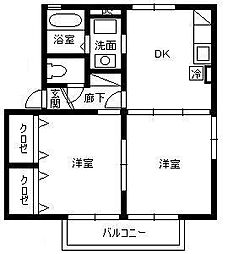 ローズ・サンティエA 2DKの間取図画像