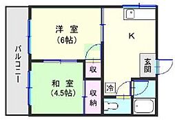 コーポ麻 2DKの間取図画像