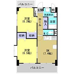 グリーンコート力 2DKの間取図画像