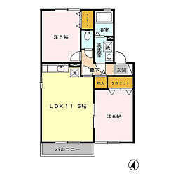 グランモア出水B 2LDKの間取図画像
