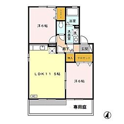 グランモア出水B 2LDKの間取図画像