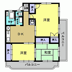 JR指宿枕崎線 郡元駅 紫原7丁目下車 徒歩26分の賃貸マンション 3階3DKの間取り