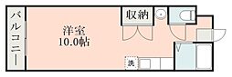 鹿児島市電1系統 宇宿一丁目駅 徒歩5分の賃貸マンション 4階ワンルームの間取り