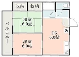 鹿児島市電1系統 脇田駅 宇宿住宅下車 徒歩12分の賃貸アパート 2階2DKの間取り