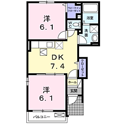JR指宿枕崎線 谷山駅 バス8分 白山北下車 徒歩5分の賃貸アパート 1階2DKの間取り