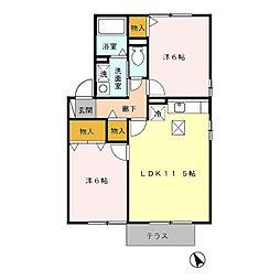 JR日豊本線 帖佐駅 徒歩9分の賃貸アパート 1階2LDKの間取り