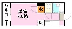 鹿児島市電1系統 武之橋駅 徒歩6分の賃貸マンション 5階ワンルームの間取り