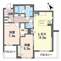 JR鹿児島本線 鹿児島駅 徒歩17分の賃貸マンション 3階2LDKの間取り