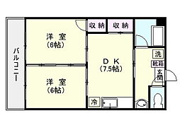 SKコーポ原良 2DKの間取図画像
