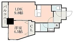 鹿児島市電1系統 二中通駅 徒歩7分の賃貸マンション 7階1LDKの間取り