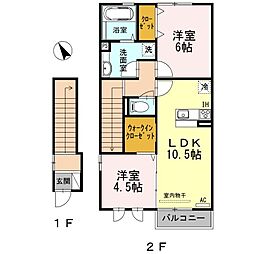 JR指宿枕崎線 慈眼寺駅 鹿児島交通バス和田名下車 徒歩11分の賃貸アパート 2階2LDKの間取り