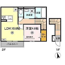 JR日豊本線 帖佐駅 徒歩6分の賃貸アパート 2階1LDKの間取り
