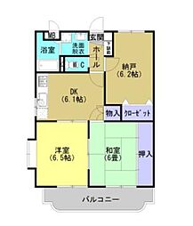 JR指宿枕崎線 谷山駅 徒歩19分の賃貸マンション 2階3DKの間取り