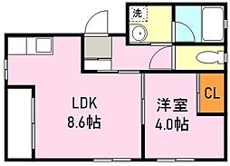 鹿児島市電1系統 笹貫駅 徒歩3分の賃貸マンション 2階1LDKの間取り