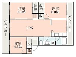 鴨池ハイム2号棟 3LDKの間取図画像