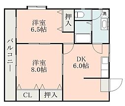 JR鹿児島本線 鹿児島中央駅 徒歩33分の賃貸マンション 4階2DKの間取り