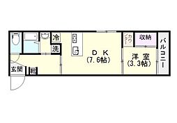 鹿児島市電1系統 騎射場駅 徒歩4分の賃貸マンション 2階1DKの間取り