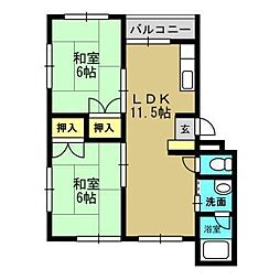 山口ハイツA棟 2LDKの間取図画像