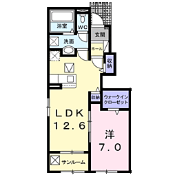JR日豊本線 姶良駅 徒歩24分の賃貸アパート 1階1LDKの間取り