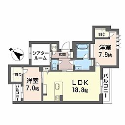 シャーメゾンプレミア鹿児島駅前 2SLDKの間取図画像