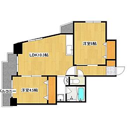 鹿児島市電1系統 鴨池駅 徒歩2分の賃貸マンション 8階2LDKの間取り