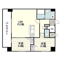 鹿児島市電1系統 谷山駅 南警察署前下車 徒歩6分の賃貸マンション 9階2LDKの間取り