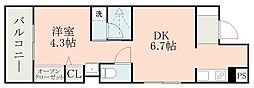 鹿児島市電2系統 加治屋町駅 徒歩6分の賃貸マンション 4階1DKの間取り