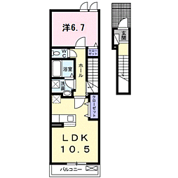 JR鹿児島本線 伊集院駅 徒歩12分の賃貸アパート 2階1LDKの間取り