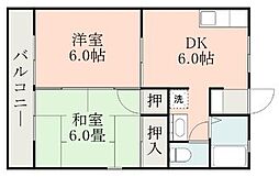 セジュールかんのかどB棟 2DKの間取図画像