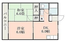 セジュールかんのかどB棟 2DKの間取図画像