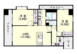 グランドパレスリバーステージ下荒田 2LDKの間取図画像