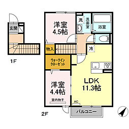 プレジールK 2LDKの間取図画像
